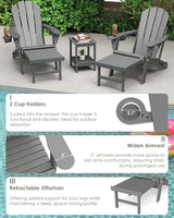 GREENVINES Adjustable Adirondack Chair with Retractable Ottoman Set of 4 | Folding | HDPE Plastic - Photo 7