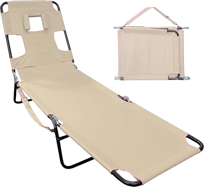 Face Down Tanning Chaise Lounge Chair - Face & Arm Holes - 2 Legs Support - Polyester Material – Backrest Positions - Photo 1