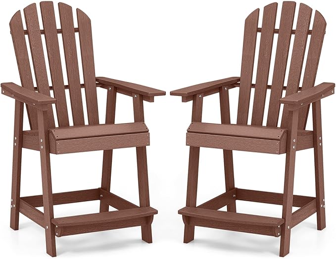 Tangkula Outdoor Bar Stool, HDPE Tall Adirondack Chair with Armrest & Footrest - Photo 1