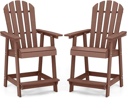 Tangkula Outdoor Bar Stool, HDPE Tall Adirondack Chair with Armrest & Footrest, Weather Resistant 47 Inch Counter Height Barstool Lifeguard Chair for Pool Deck Patio Garden, Balcony Chairs (2, Coffee)