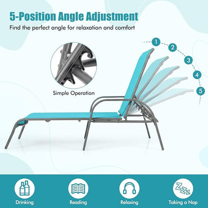 Tangkula Lounge Chair Outdoor, Patio Chaise Lounge with Adjustable Backrest, Reclining Pool Lounge Chair for Outside with Heavy Duty Steel Frame, Suitable for Beach, Yard, Balcony, Poolside