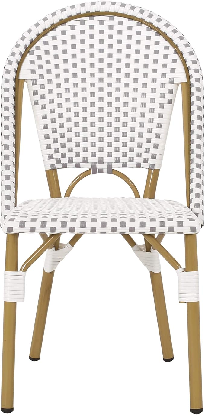 Christopher Knight Home Philomena Outdoor French Bistro Chair (Set of 4), Gray + White + Bamboo Print Finish - Photo 8