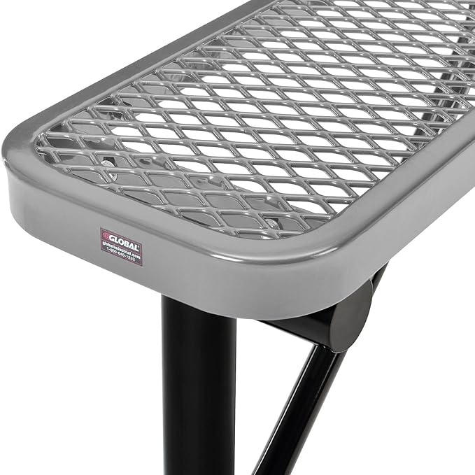 Global Industrial 4'L Heavy Duty Expanded Metal Mesh Flat Bench with Steel Frame, Portable Outdoor Bench, 1000 lbs Capacity, Gray, 48" L x 14-1/2"W x 18" H