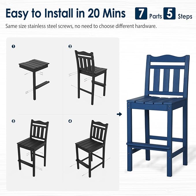 nalone Outdoor Bar Chairs and Table Set, HDPE Balcony Adirondack Chairs and Tables 3 Pieces Set - Photo 6
