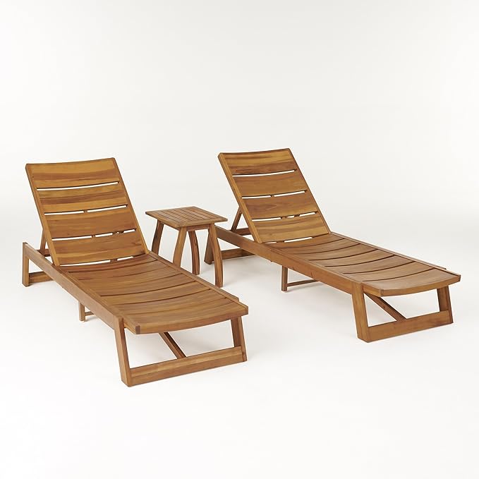 Christopher Knight Home Outdoor Acacia Wood 3 Piece Chaise Lounge Set - Photo 1
