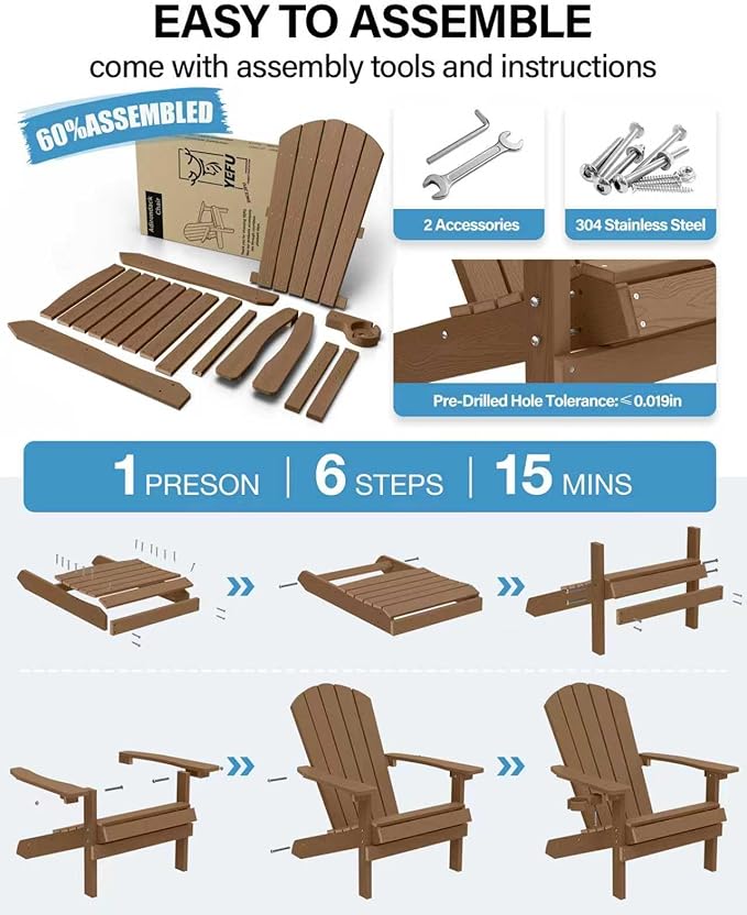 YEFU Adirondack Chair Weather Resistant: Outdoor Chair HIPS Plastic Adirondack Chairs - Patio Chairs with Cup Holder & - Photo 8