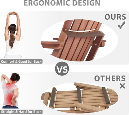 Oversize Wooden Outdoor Folding Adirondack Chair with Pre-Assembled BackRest & SeatBoard, Wood Patio Chair for Garden Backyard Porch Pool Deck Firepit