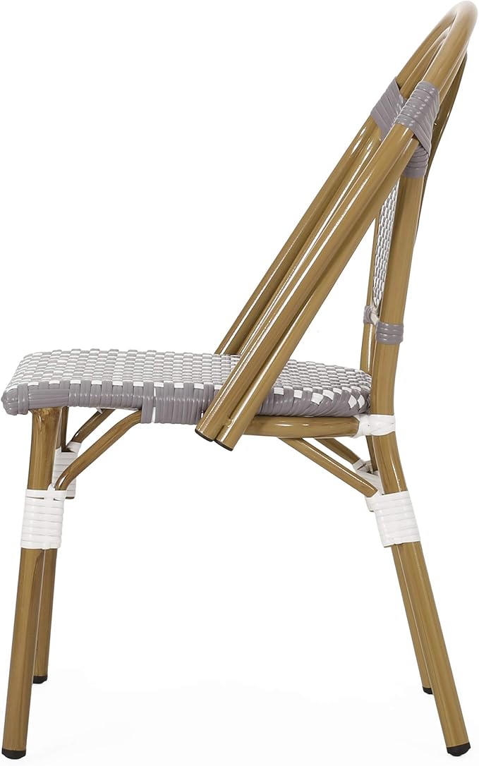 Christopher Knight Home Gwendolyn Outdoor French Bistro Chairs (Set of 4), Gray + White + Bamboo Print Finish - Photo 9