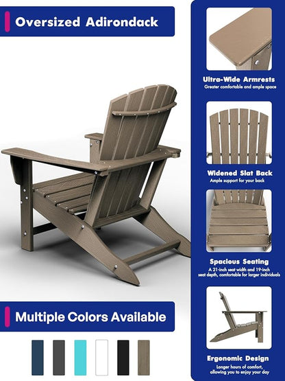 BRIOPAWS Adirondack-Chairs-Set of 6 | Wood Grain | Fire Pit Chair | Oversized | HDPE Plastic | Weather Resistant | for Deck Outdoor Poolside Campfire