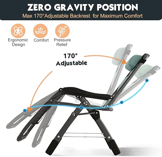 MOPHOTO Zero Gravity Chair, Outdoor Padded Lounge Chair with Side Table, Zero Gravity Recliner Chair, Outdoor Reclining Chair, Sturdy & Comfortable, Supports up to 440lbs