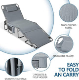 Tanning Chair with Face Hole, Adjustable Folding Chaise Lounge Chairs for Outside with Detachable Pillow & - Photo 3