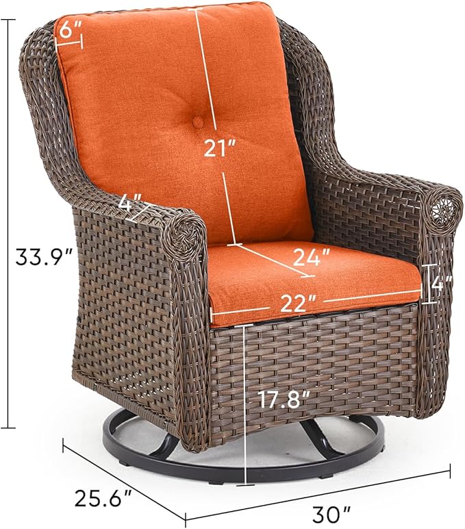 Patio Chairs Outdoor Swivel Glider - Set of 2 High Back Outside Brown Wicker Rattan Rocking Chair with Zippered Cushion - Photo 3