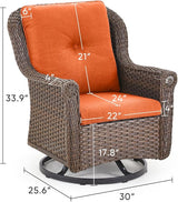 Patio Chairs Outdoor Swivel Glider - Set of 2 High Back Outside Brown Wicker Rattan Rocking Chair with Zippered Cushion - Photo 3