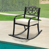 Metal Rocking Chair with Cushion, Outdoor Rocking Bench Wrought Iron Patio Rocking Chair with Footrest for Outside - Photo 2