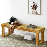 Acacia Wood Dining Bench 52 Inch, Teak Outdoor Bench with Slatted Seat, Patio Furniture, Backyard Garden Bench - Photo 4