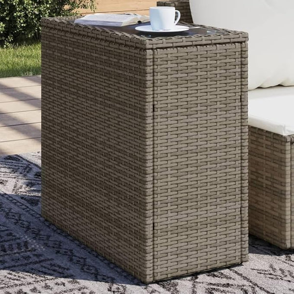 Grey and Black Garden Side Table with Tempered Glass Top, Adjustable Feet for Patio Balcony Terrace - Photo 1