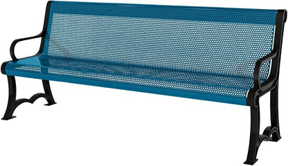 COATEDOUTDOORFURNITURE Coated Outdoor Furniture Heavy-Duty Outdoor Bench Thermoplastic Coated, Punched Steel, Commercial-Grade Garden Bench, Made in America (Portable with Back, 4 Ft, Light Blue)
