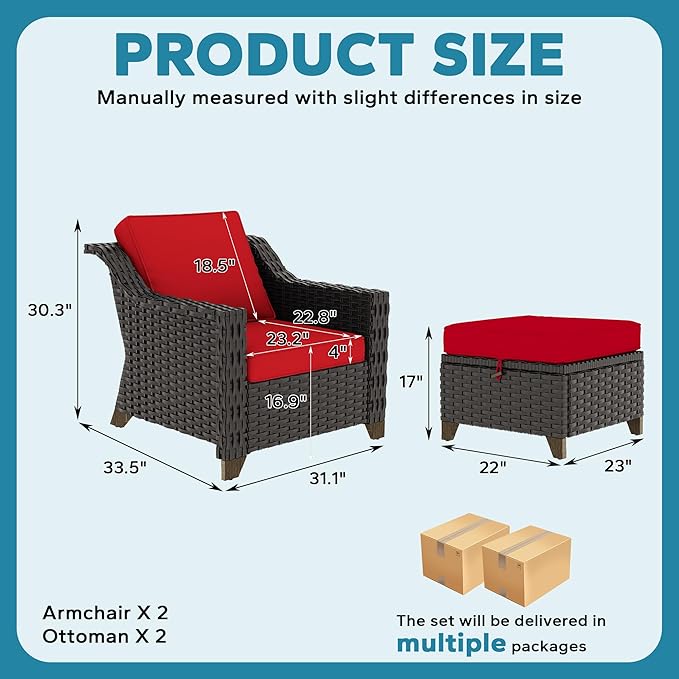 4 Pieces Patio Conversation Furniture Set - 2 Chairs with Ottomans Set of 2 - Photo 2