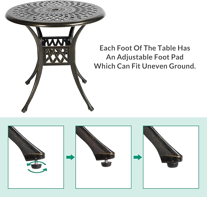 VIVIJASON 31" Patio Bistro Table Outdoor Dining Round Table Bronze Cast Aluminum Table with Umbrella Hole