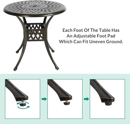 VIVIJASON 31" Patio Bistro Table Outdoor Dining Round Table Bronze Cast Aluminum Table with Umbrella Hole