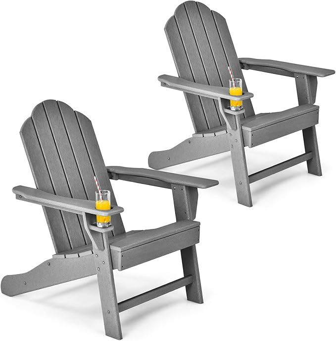 Giantex Set of 2 Adirondack Chair Outdoor Fire Pit Chairs, HDPE Weather Resistant Patio Chair for Campfire,Deck, Garden, Yard, Lawn Furniture Porch and Lawn Seating Composite Chairs