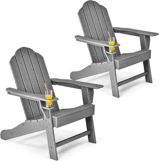 Giantex Set of 2 Adirondack Chair Outdoor Fire Pit Chairs, HDPE Weather Resistant Patio Chair for Campfire,Deck, Garden, Yard, Lawn Furniture Porch and Lawn Seating Composite Chairs