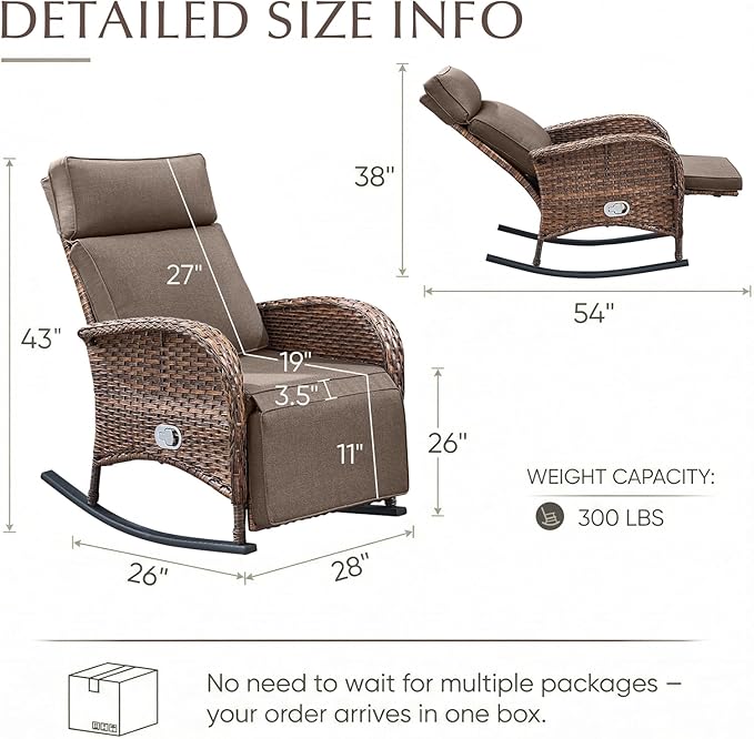 Belord Zero Gravity Patio Swivel Rocking Recliner Chair - Wicker Outdoor Lounge Chair with Adjustable Backrest & Footrest, All Weather Reclining Rocker Chairs with Thick Cushion for Pool Deck Grey