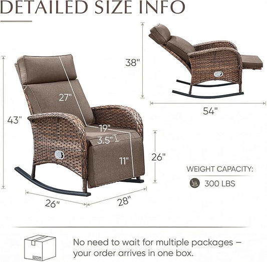 Belord Zero Gravity Patio Swivel Rocking Recliner Chair - Wicker Outdoor Lounge Chair with Adjustable Backrest & Footrest, All Weather Reclining Rocker Chairs with Thick Cushion for Pool Deck Grey
