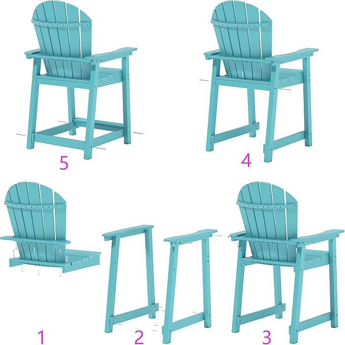 Tall Adirondack Chairs, Outdoor Bar Height Chair for Patio, Heavy-Duty Tall Adirondack Chair, Weatherproof HDPE Chairs for Deck, Poolside, Lake Blue