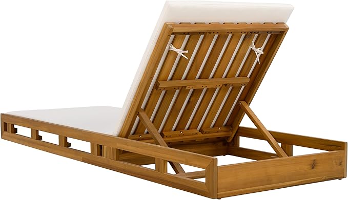 GDFStudio Outdoor Lounge Chaise Set with 2" Water-Resistant Cushion,4-Position Adjustable Backrest Recliner,Acacia Wood Foldable Lounger Chair for Patio,Garden,Poolside,Balcony,Deck,79" C Cream,Teak