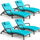 Chaise Lounge Chairs Outdoor Set of 4, Comfy Outside Wicker Patio Pool Lounge Chair w/ 5 Adjustable Back Angle - Photo 1