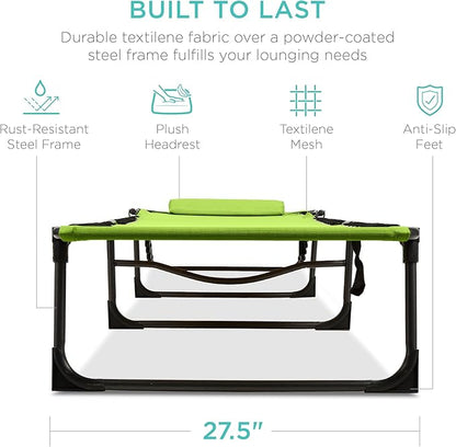 Best Choice Products Patio Chaise Lounge Chair, Portable Outdoor Folding Recliner for Lawn, w/ 8 Positions, Handles, 300lb Capacity - Lime Green