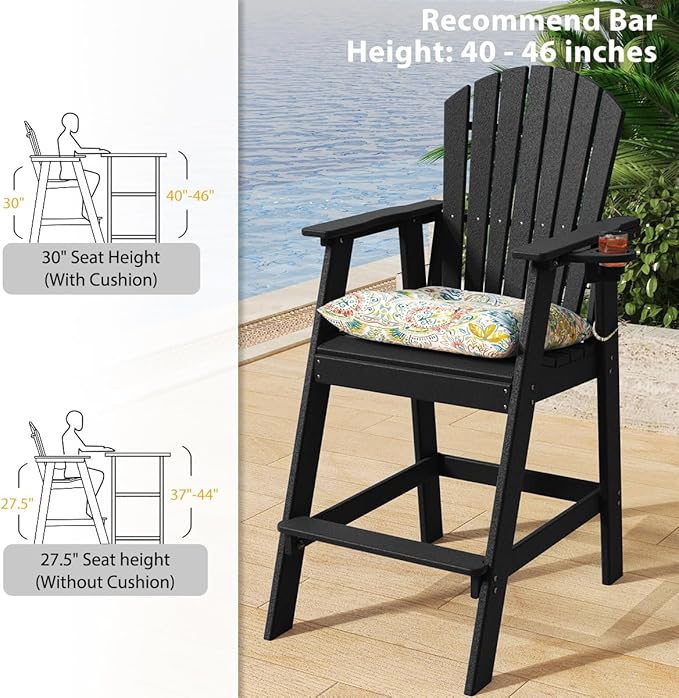 Sundale Outdoor Tall Adirondack Chairs, 30 Inch Seat Height Patio Adirondack Bar Stool, HDPE Pub Chair with Backrest - Photo 5