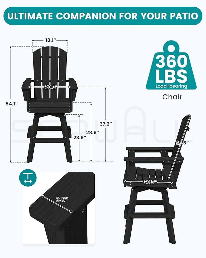 SERWALL Swivel Adirondack Bar Chair, HDPE Swivel Balcony Adirondack Chair, Outdoor Bar Height Barstoolsfor Bistro - Photo 2