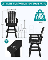 SERWALL Swivel Adirondack Bar Chair, HDPE Swivel Balcony Adirondack Chair, Outdoor Bar Height Barstoolsfor Bistro - Photo 2