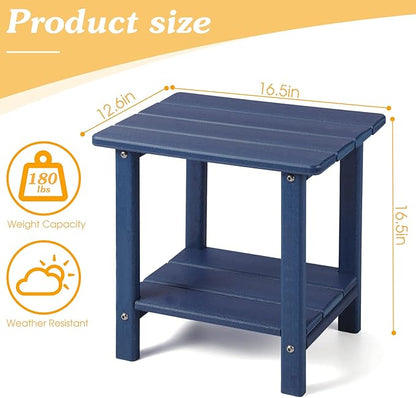 Adirondack Outdoor Side Table, 2-Tier Sturdy Patio End Table Weather Resistant, 16.5" Solid Side Table for Patio, Pool, Porch(Navy Blue)