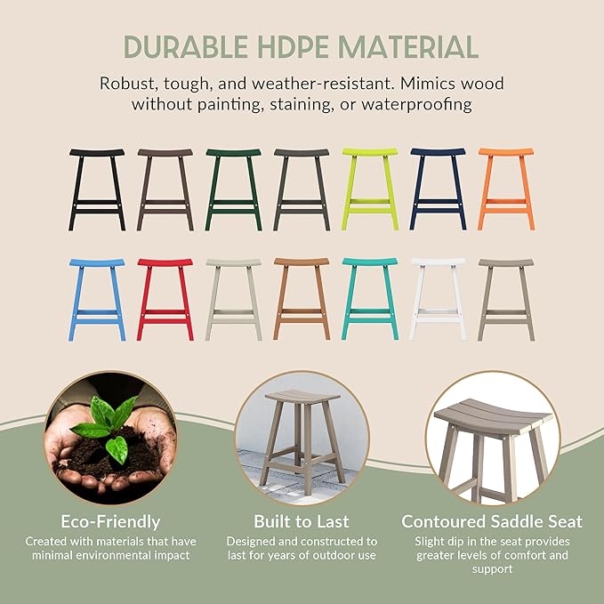 WestinTrends Malibu 24 Inch Outdoor Bar Stools, All Weather Resistant Poly Lumber Adirondack Counter Height Stools, Weathered Wood