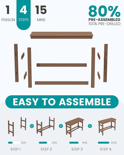 SERWALL 41" Outdoor Bar Table, All Weather HDPE Patio Bar Counter Height Table, Rectangle Patio Bar Table for Outside, Garden, Backyard, Balcony, Poolside, Brown
