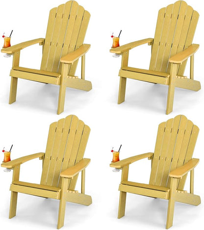 Giantex Outdoor Adirondack Chair - Oversized Patio Chairs w/Hidden Cup Holder, Realistic Wood Grain, 380 LBS Weight Capacity, Weather Resistant Firepit Chairs for Backyard, Garden (4, Yellow)