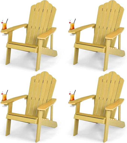 Giantex Outdoor Adirondack Chair - Oversized Patio Chairs w/Hidden Cup Holder, Realistic Wood Grain, 380 LBS Weight Capacity, Weather Resistant Firepit Chairs for Backyard, Garden (4, Yellow)