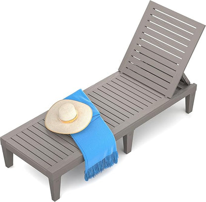 Chaise Lounge Chair Outdoor for Patio, Weather-Resistant Tanning Chair Recliner with Adjustable Backrest, Sun Lounger for Outside Deck, Pool, Poolside, Beach, Porch, Sunbathing, Light Brown