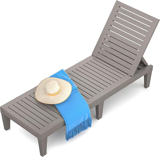 Chaise Lounge Chair Outdoor for Patio, Weather-Resistant Tanning Chair Recliner with Adjustable Backrest, Sun Lounger for Outside Deck, Pool, Poolside, Beach, Porch, Sunbathing, Light Brown