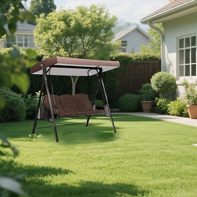 3 Seat Patio Swing Canopy Replacement 75" x 47", Heavy Duty Waterproof Outdoor Swing Cover with UV Protection for Porch Garden Backyard Bench Swing (Coffee)