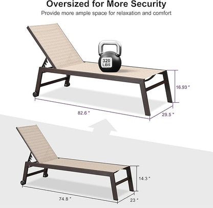 PURPLE LEAF 82.6" Overside Outdoor Chaise Lounge 4 Pieces Adjustable Patio Lounge Chairs with Sturdy Aluminum Frame, Waterproof Chaise Lounge Chair for Outdoor Pool Lawn Backyard, Light Tan