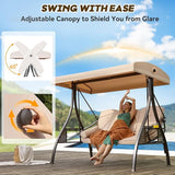 3 in 1 Outdoor Porch Swing with Adjustable Canopy, 3 Seat Outdoor Swing for Adults - Photo 3