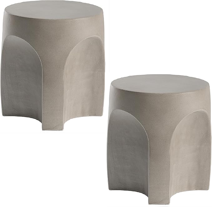 SUNBURY Outdoor Side Tables for Patio Set of 2, Concrete Accent End Table, Indoor Small Round Patio End Table - Photo 1