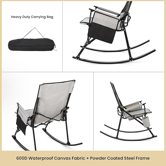 ARROWHEAD OUTDOOR 2-Pack Foldable Rocking Camp Chair with Large Cup Holder, Side Pocket, Space-Saving Folding, Enhanced Swinging Rocker for Camping, Fishing, Patio