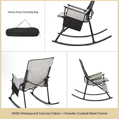 ARROWHEAD OUTDOOR 2-Pack Foldable Rocking Camp Chair with Large Cup Holder, Side Pocket, Space-Saving Folding, Enhanced Swinging Rocker for Camping, Fishing, Patio
