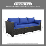 3-Seat Patio PE Wicker Sofa, Outdoor Rattan Couch Furniture Steel Frame with Furniture Cover and Deep Seat High Back - Photo 3