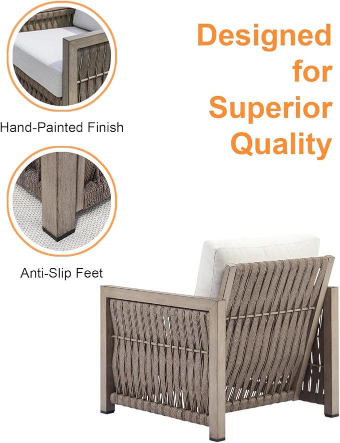 Patio Sofa Chair, Never Rusts Aluminum Outdoor Armchair with Washable Cushions - Photo 6